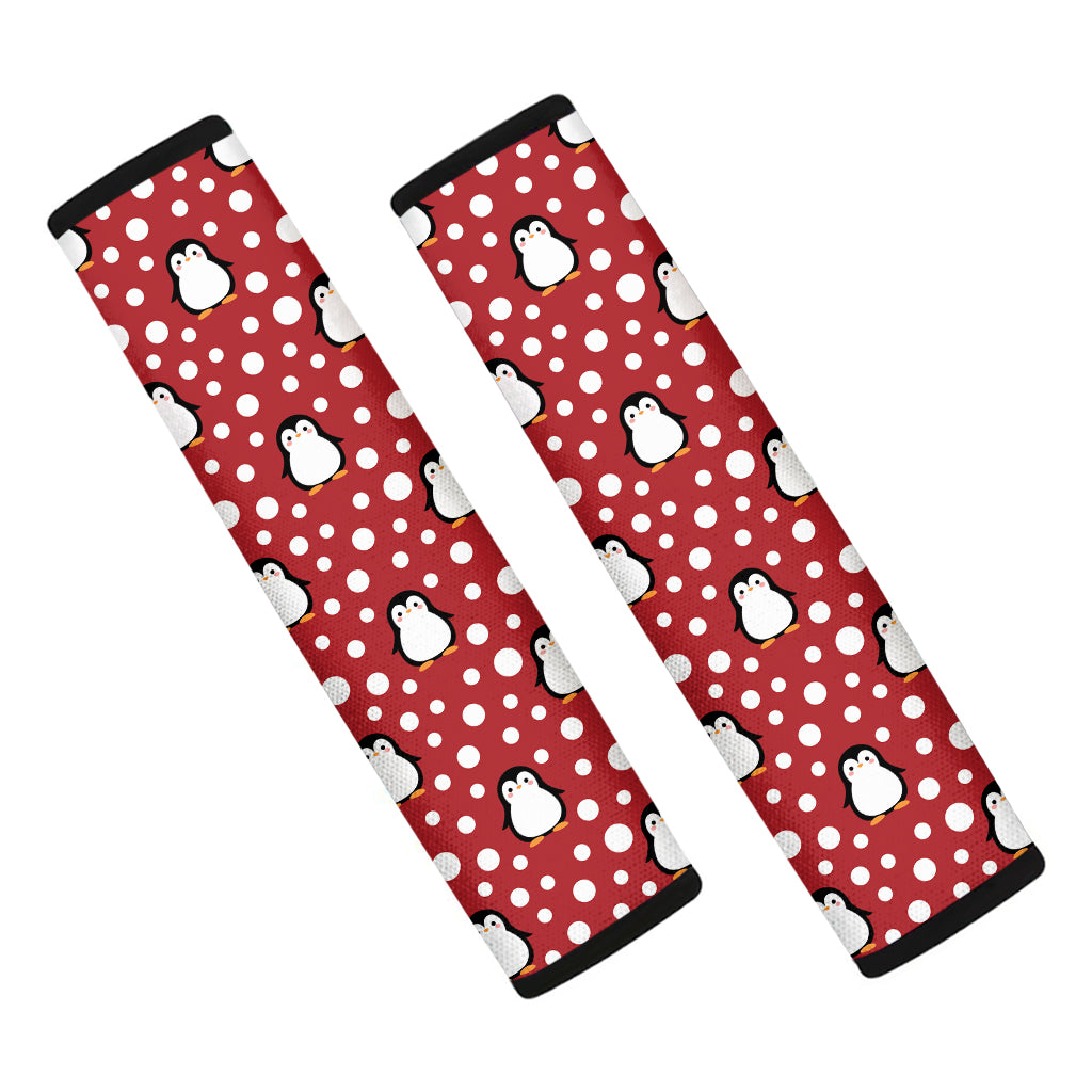 Red Snow Penguin Pattern Print Car Seat Belt Covers