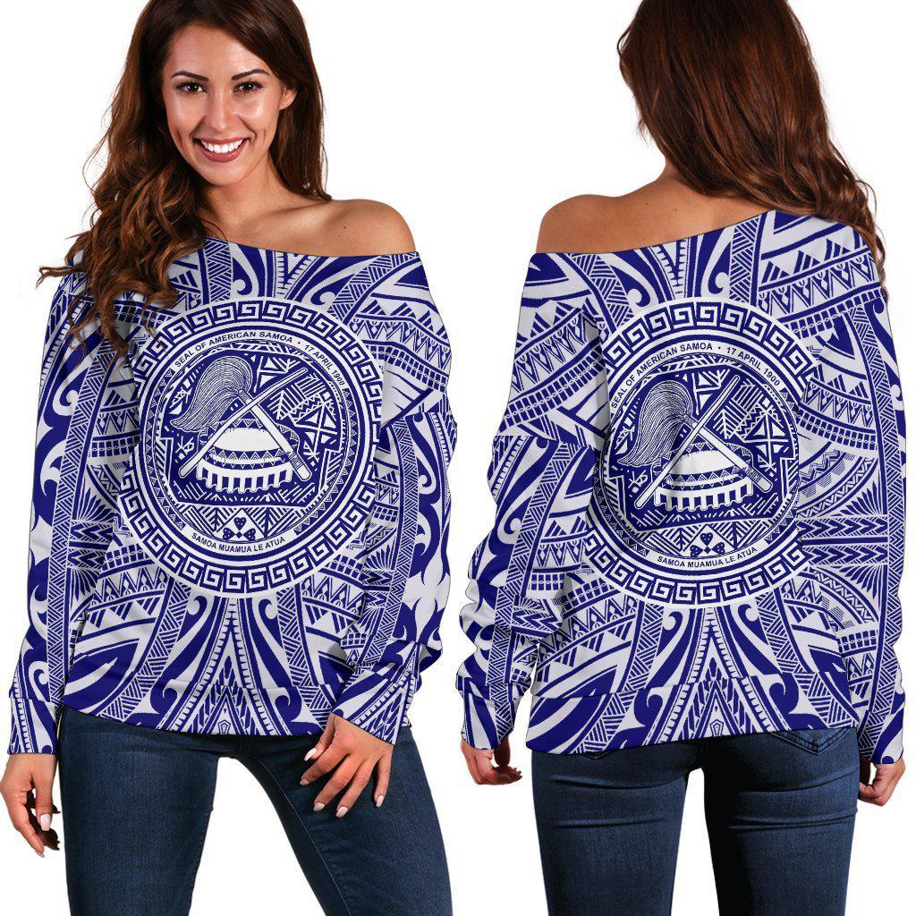 American Samoa Polynesian with pattern and Flag Color shoulder sweater