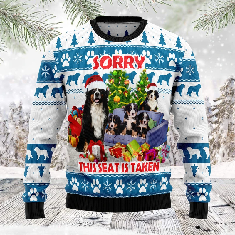 This Seat Is Taken Bernese Mountain Dog Ugly Christmas Sweater | For Men & Women | Adult | Us6146