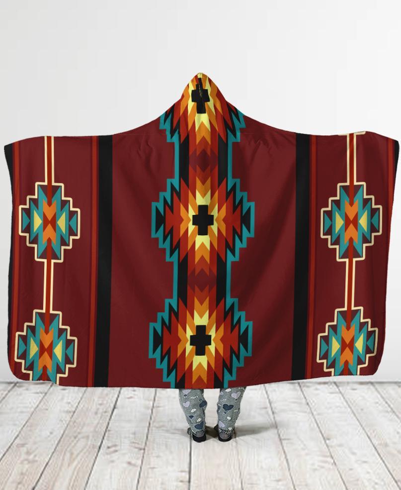 Welcomenative Brown Pattern Hooded Blanket, All Over Print , Native American