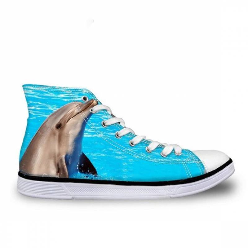 3D Animal Dolphin Vulcanize Superstar High Top Canvas Flat Lace Up