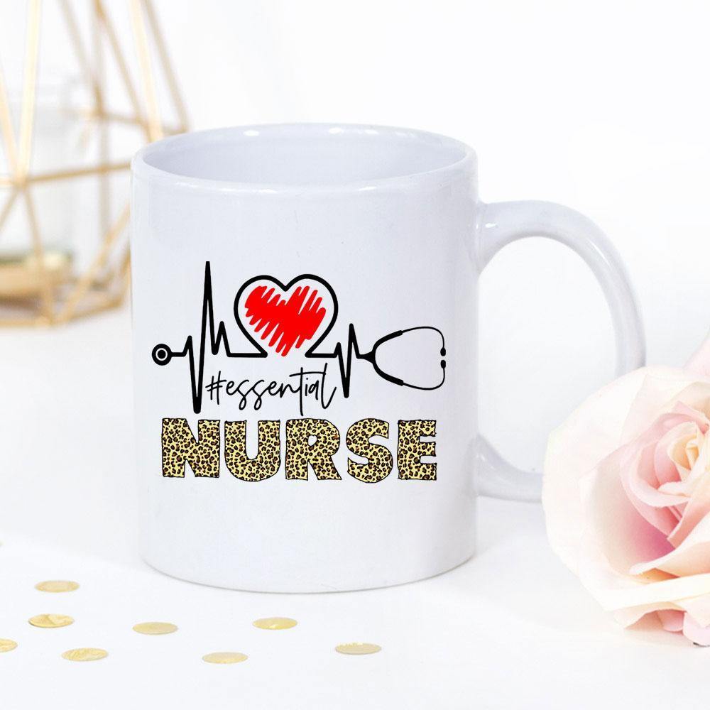 Nurse Heart Stethscope Heart Beat Essential Nurse Leopard White Mug