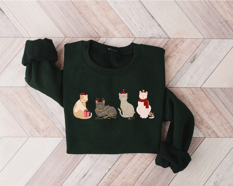 Cat Lovers Christmas Sweatshirt 2D Crewneck Sweatshirt All Over Print Sweatshirt For Women Sweatshirt For Men Sws4598