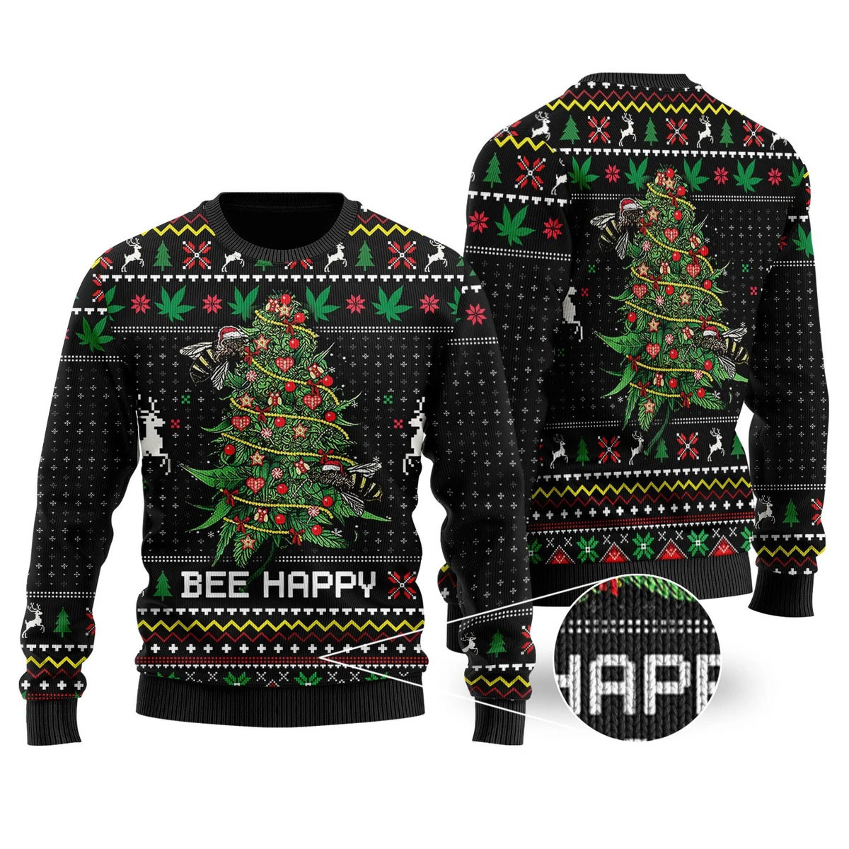 Bee Happy Tree Christmas Ugly Christmas Sweater