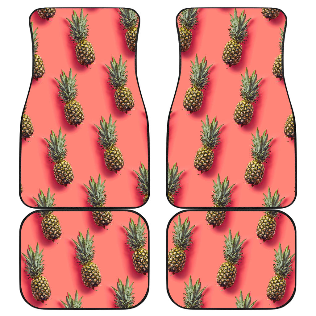 Pastel Pink Pineapple Pattern Print Front And Back Car Floor Mats, Front Car Mat