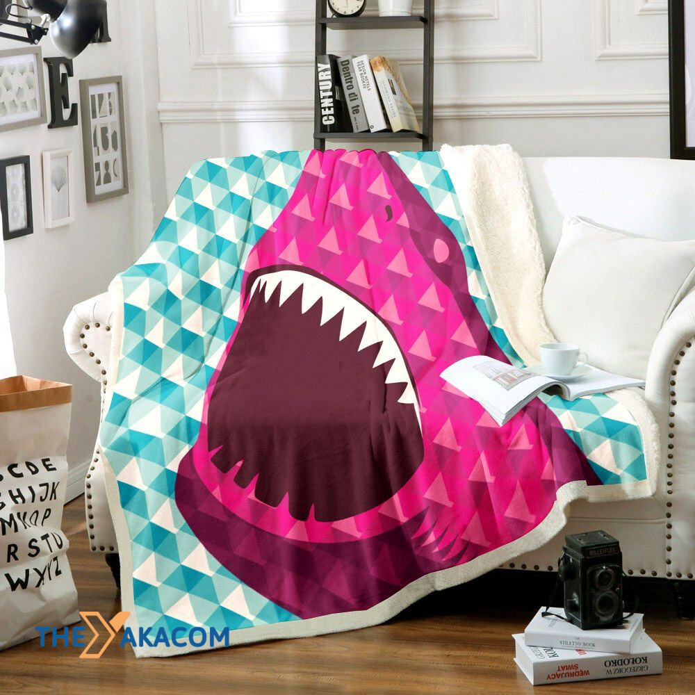 3D Pink Sea Shark Geometric Fleece Sherpa Throw Blanket