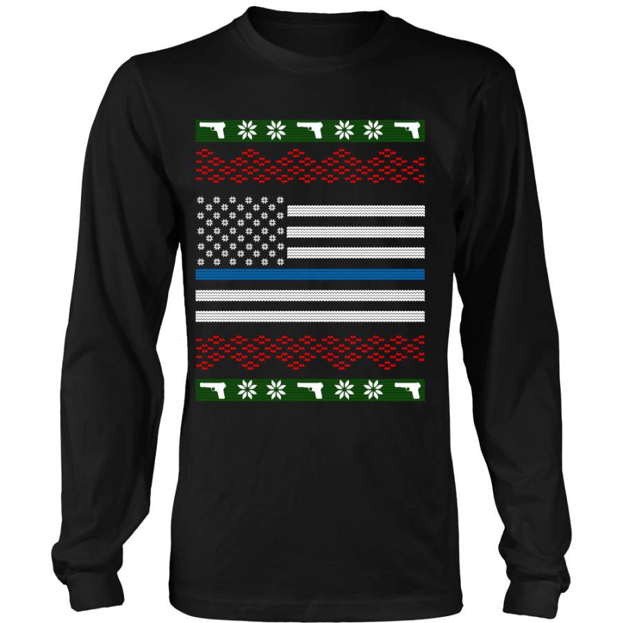 Thin Blue Line Flag Ugly Christmas Shirts & Sweaters