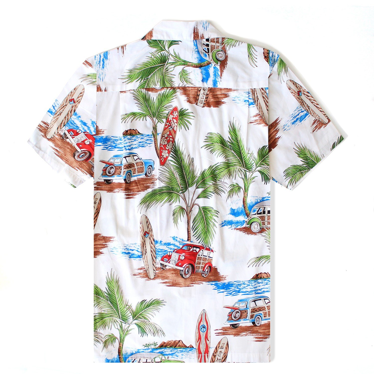 Men's Aloha Shirt Plam Surfboard Cars in White - Pinotee Store