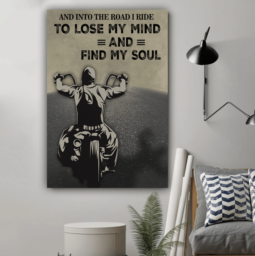 Biker And Into The Road I Ride To Lose My Mind – Best Idea Gift , Gift For Home Decor, Gift For Family – Horizontal Canvas Matte Canvas Wall Art