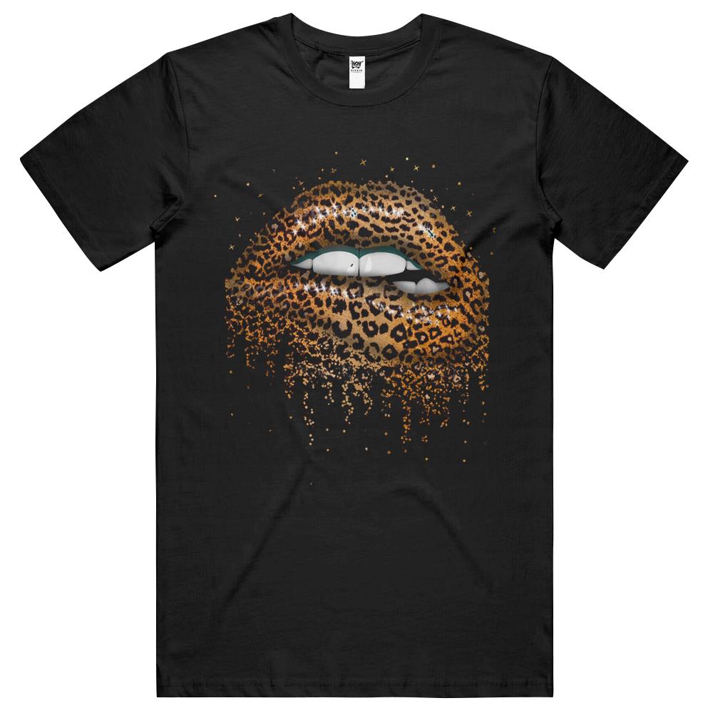 Womens Cool Lips Bite Kiss Me Leopard Print Cheetah T Shirts