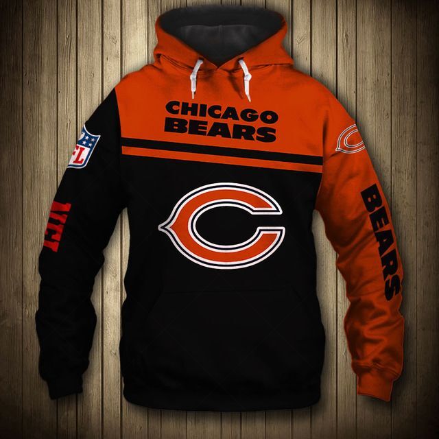 Chicago Bears 3D Skull Zip Hoodie Pullover Sweatshirt S