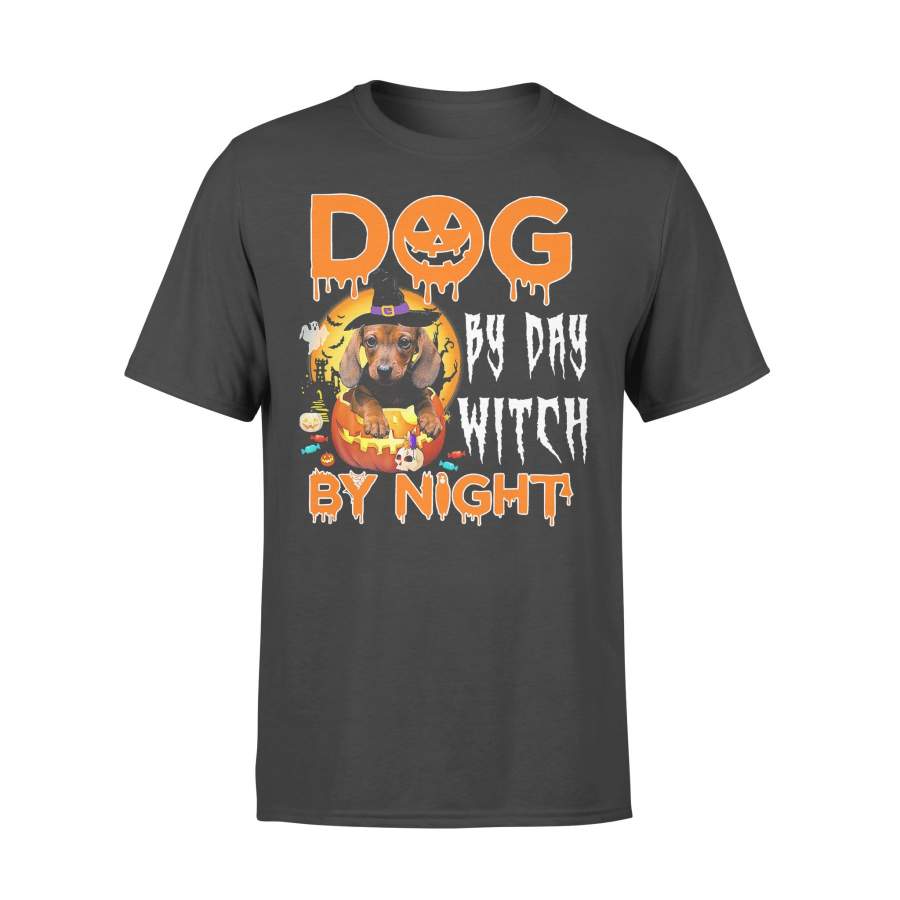 Dachshund Dog Lovers By Day Witch By Night Halloween T-shirt