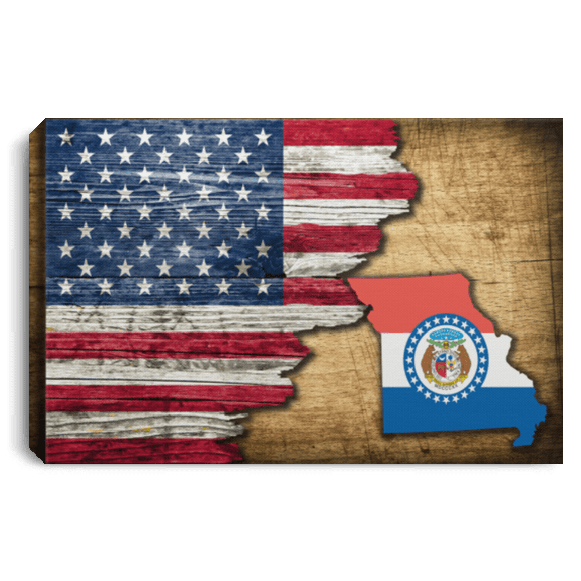 United States/Missouri Flag Ripped Effect 12X8 Inches Landscape Canvas .75In Frame