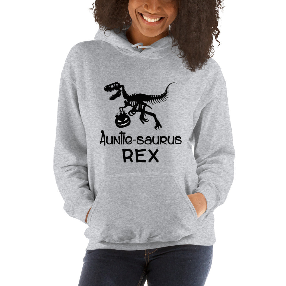 Skeleton T-Rex Halloween Auntie Saurus Rex Hooded Sweatshirt