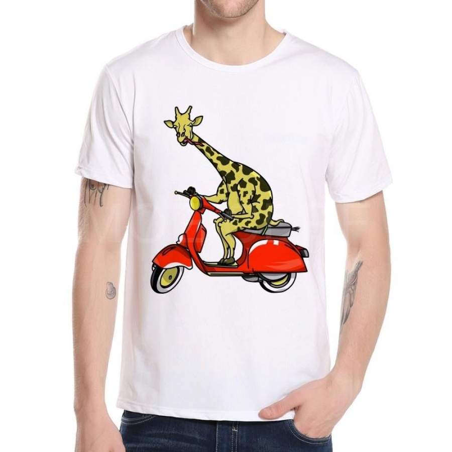 Funny Animal Giraffe Vespa T Shirt Men’s Popular Short Sleeve Cartoon  Vespa T-shirt Men