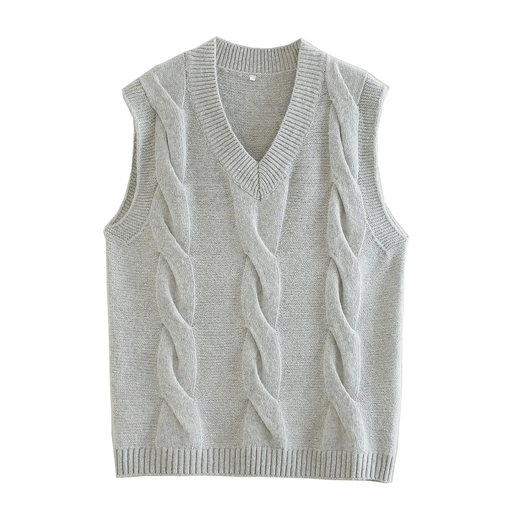 XIKOM 2021 Women Vintage V eneck Solid Crochet Knitting Slim Sweater Vest Female Sleeveless Casual Chic Pullovers TOP alx