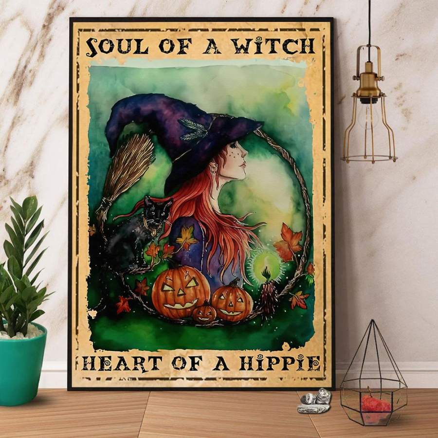 Witch and black cat soul of a witch Halloween paper poster no frame/ wrapped canvas wall decor full size