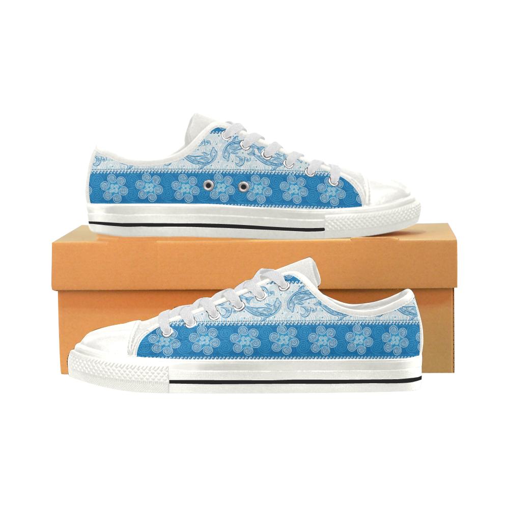 Dolphin Tribal Pattern Women’s Low Top Shoes White