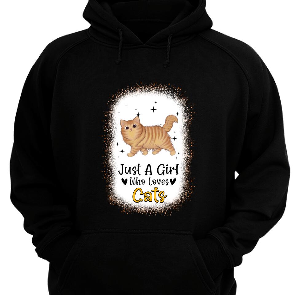 Just A Girl Who Lovers Cats, Personalized Bleached Hoodie For Cat Lover – Trending Personalized