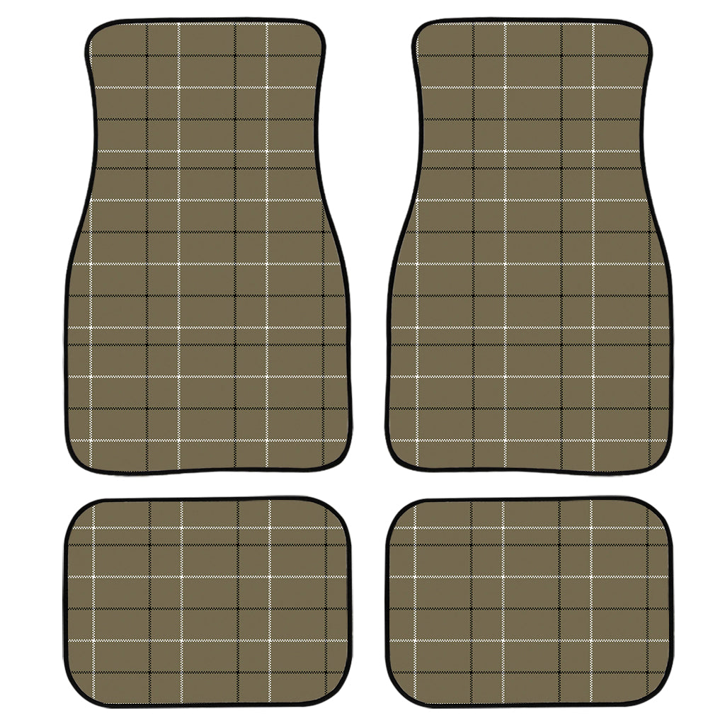 Sage Green Tattersall Pattern Print Front And Back Car Floor Mats, Front Car Mat