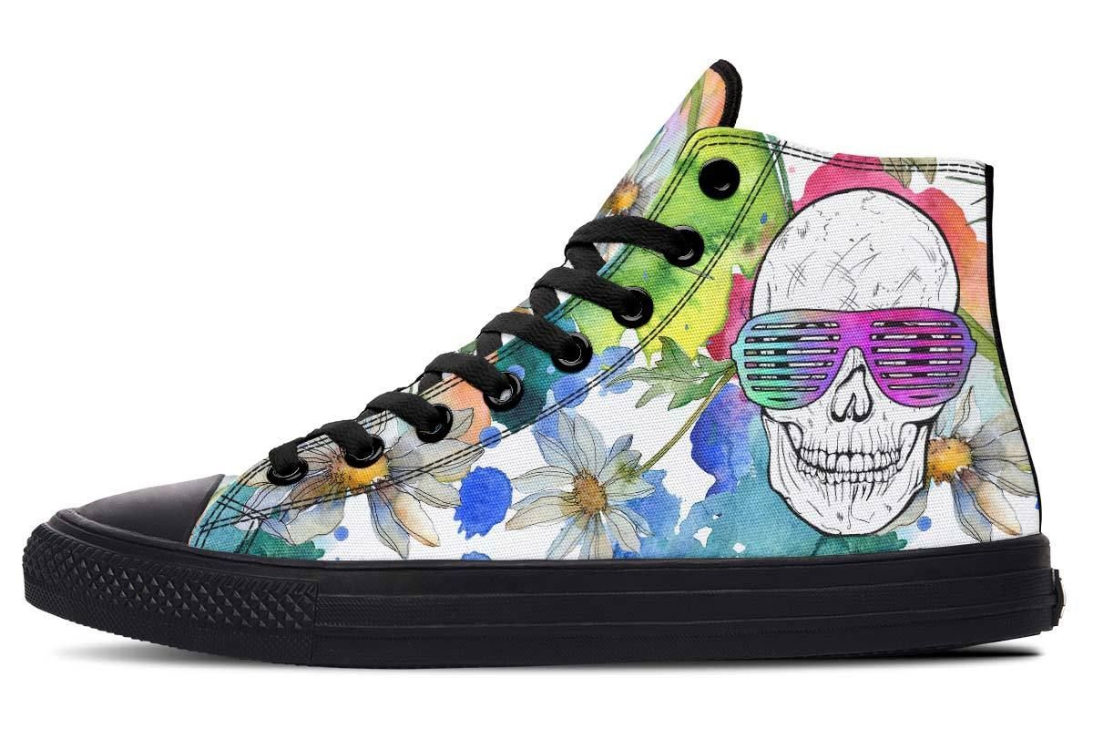 Watercolor Cartoon Skull High Top Vans Shoes