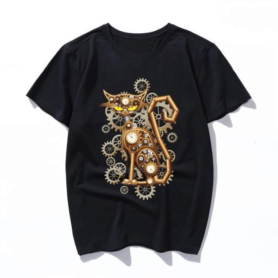 steampunk cat vintage copper toy 2019 new T Shirt Men Women Casual Cotton Short Sleeve Lover T-Shirt Tops