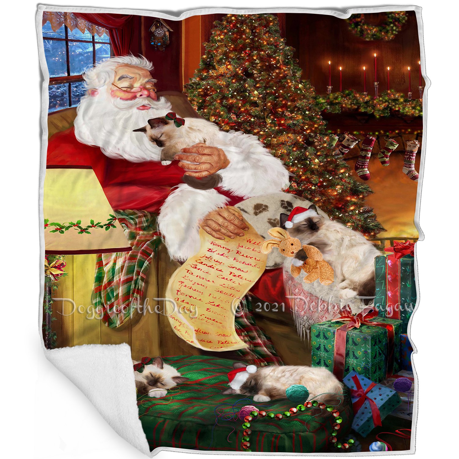 Birman Cats And Kittens Sleeping With Santa Blanket