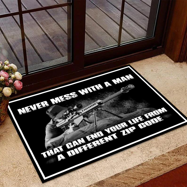 Veteran Welcome Rug, Never Mess With A Man That Can End Your Life From A Different Zip Code Doormat