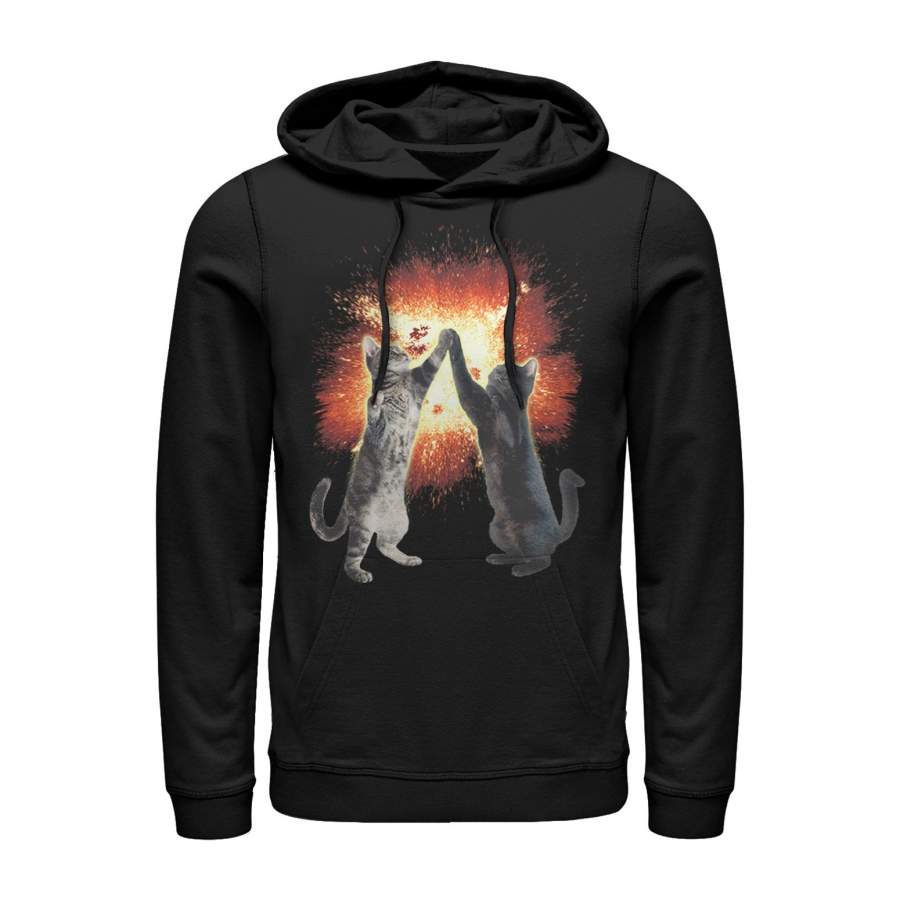 Lost Gods Men’s Cat High Five Explosion  Lightweight Hoodie Black