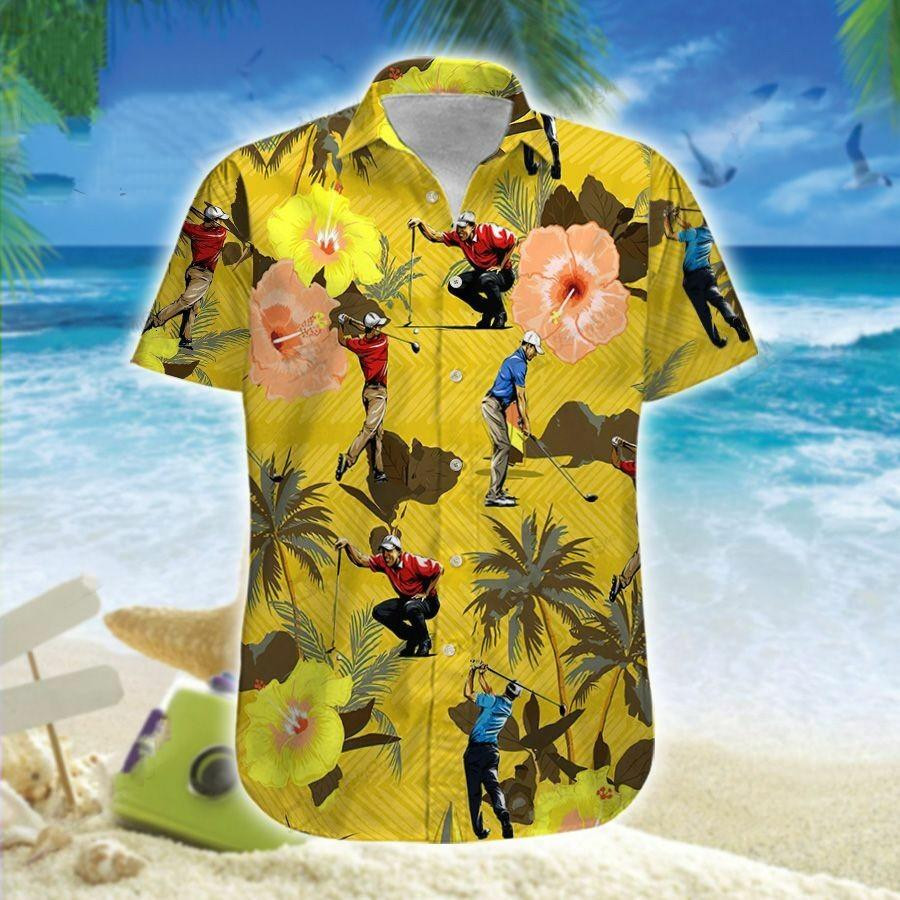 Hawaii Aloha Shirts Golf Players Yellow Hibiscus Ha102566