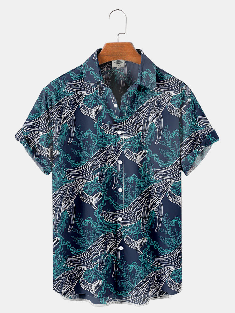 Men’S Whale And Seaweed Print Shirt