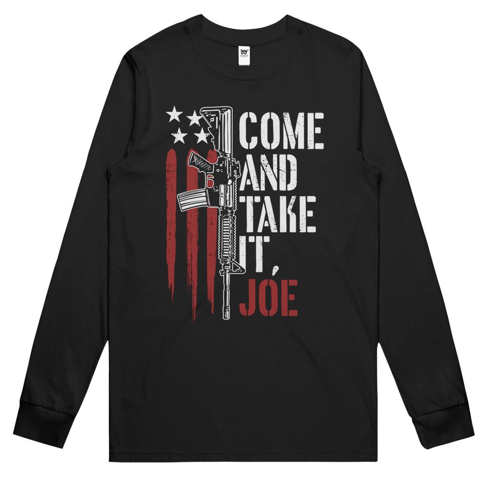 Mens Come And Take It Joe Gun Rights Ar-15 American Flag Long Sleeve T Shirts