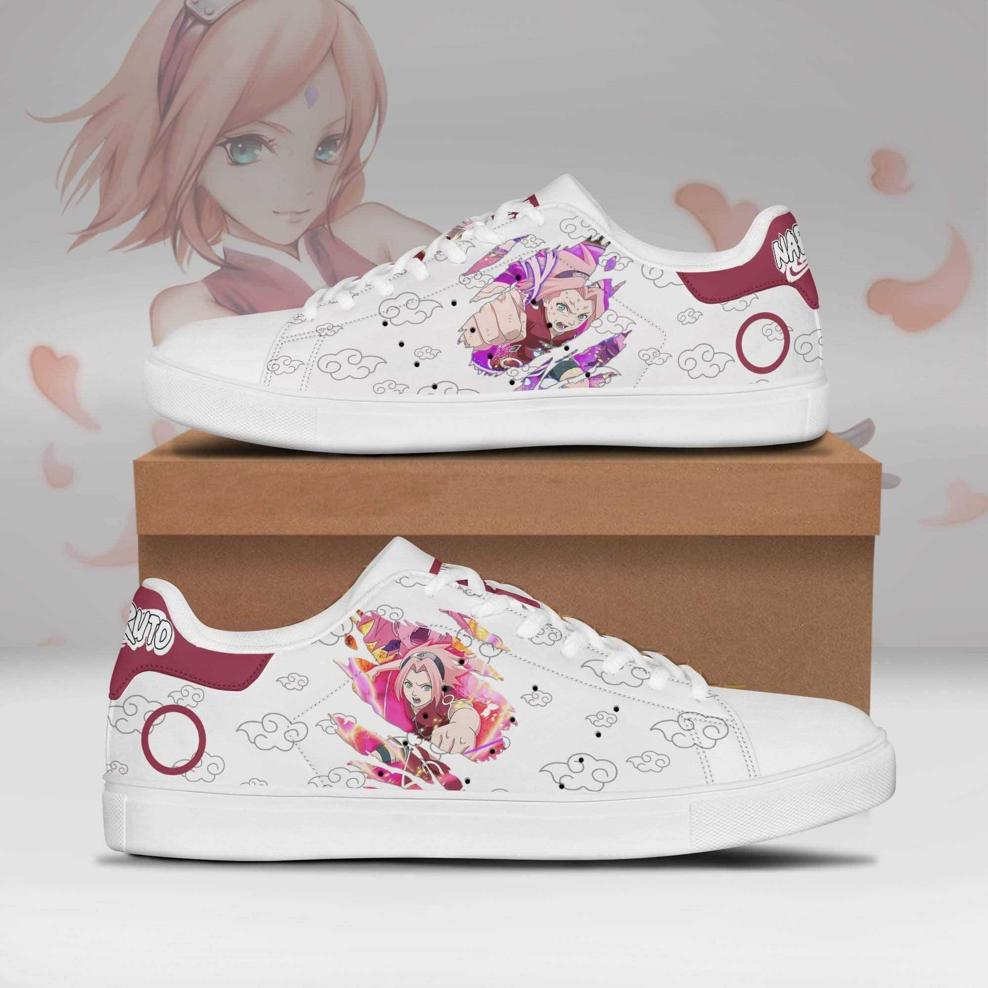 Sakura Haruno Naruto Anime Christmas Gift For Fan Low Top Leather Skate Shoes Sneakers For Man And Women