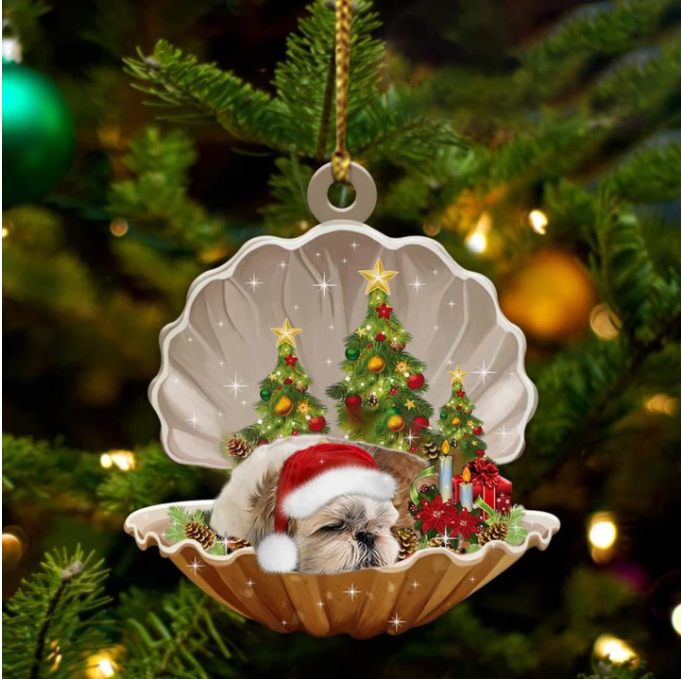 Shih Tzu3-Sleeping Pearl In Christmas Two Sided Ornament