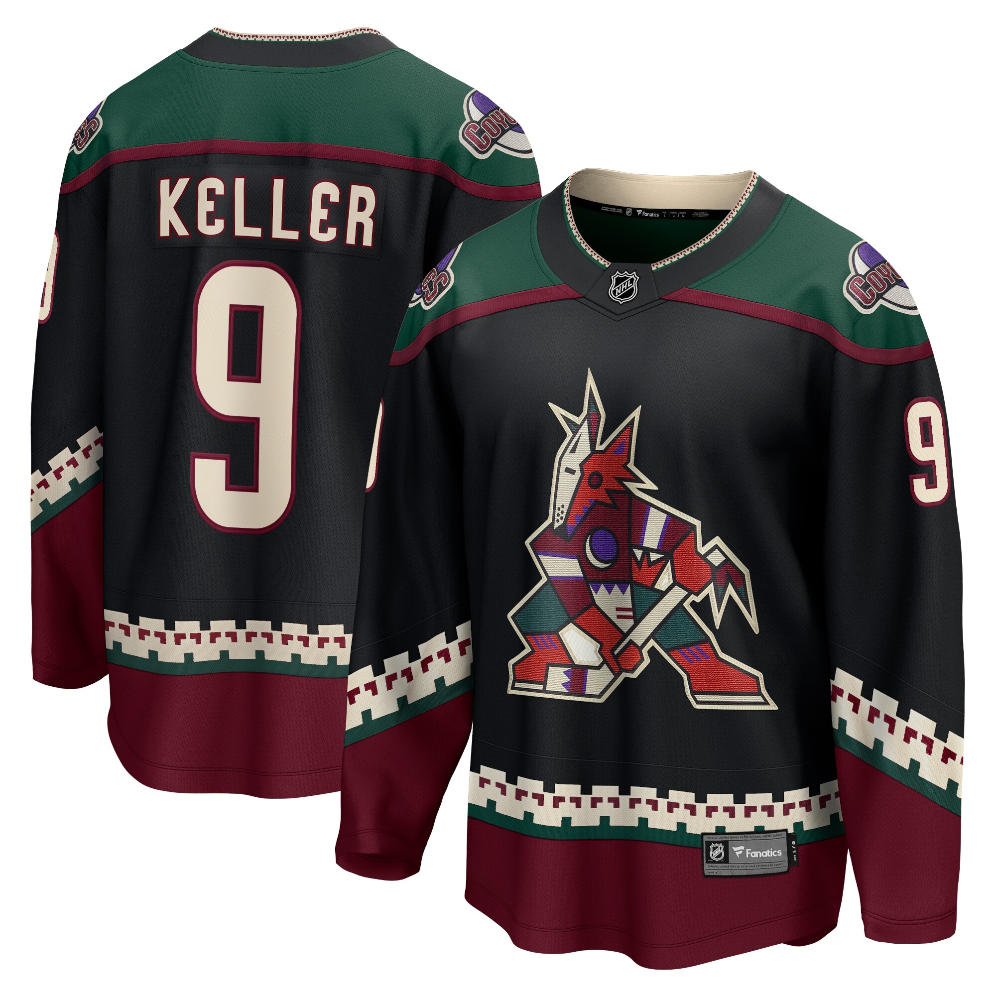 Men's Arizona Coyotes Clayton Keller Black Home Premier Breakaway Player Jersey