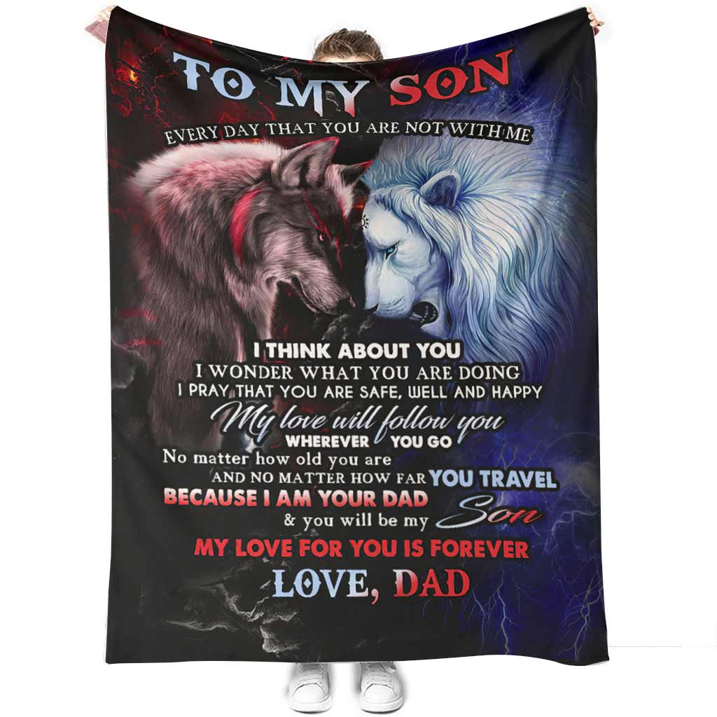 Wolf Lion To My Son Love Dad – Flannel Blanket