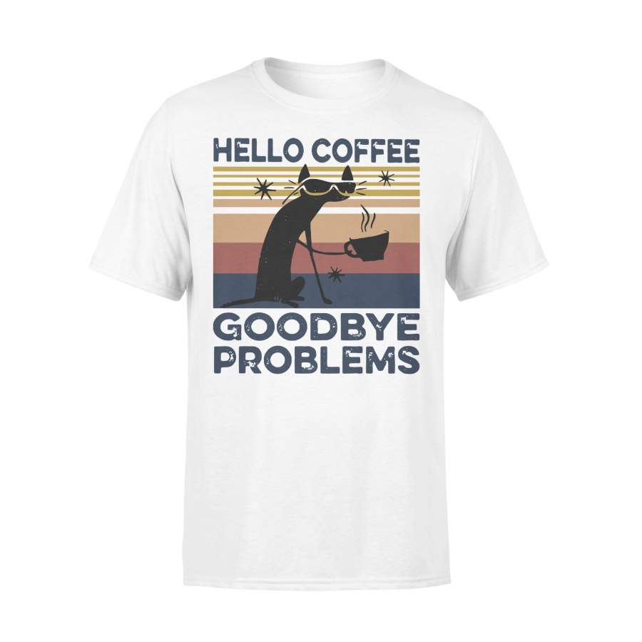 Hello Coffee Goodbye Problems Black Catt Vintage Retro T-shirt