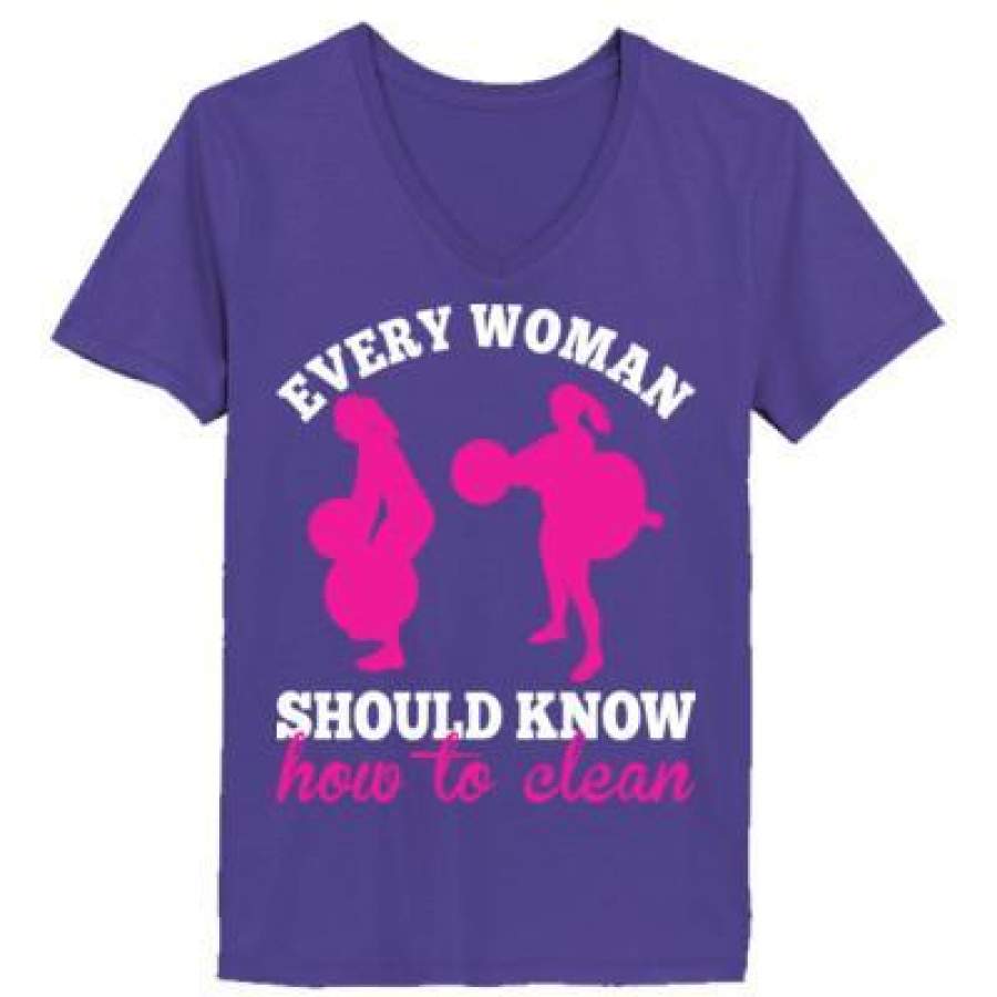 AGR Every Woman Should Know How To Clean – Ladies’ V-Neck T-Shirt