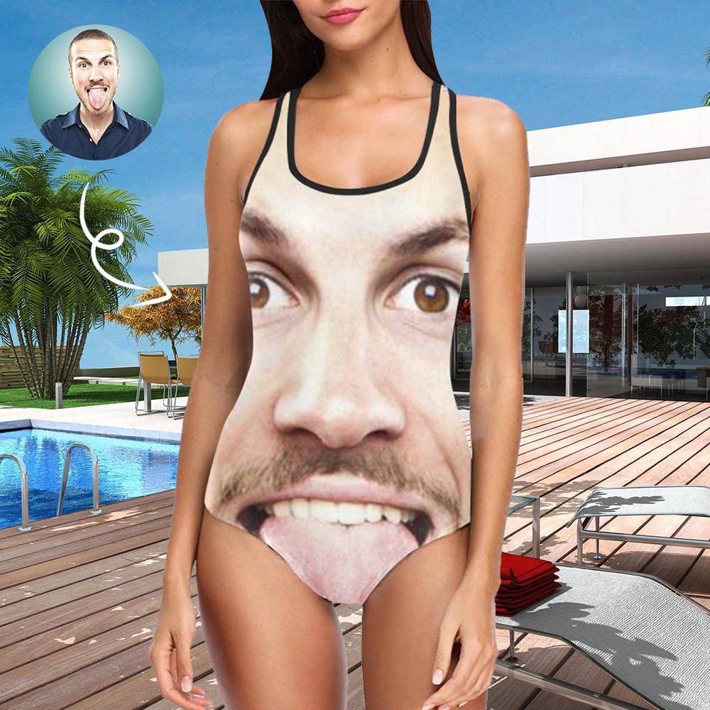 Custom Face Funny Swimsuit Personalized Photo Women’S Tank Top Bathing Swimsuit Gift For Her