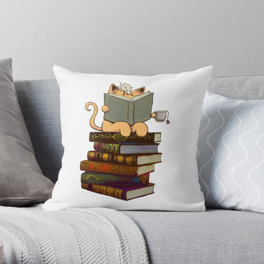 Cute Kittens, Cats, Tea, Mice And Books Gift Throw Pillow