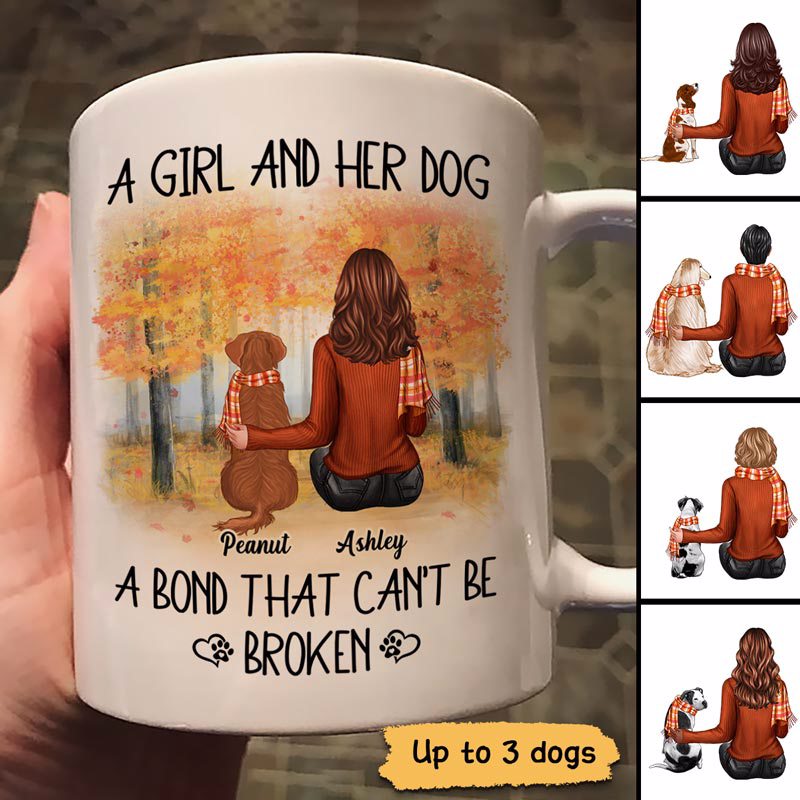 Fall Season A Girl Her Dog A Bond That Can‘T Be Broken Personalized Mug