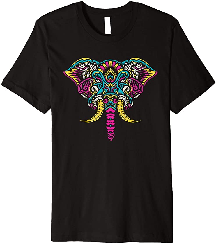 Mandala Sacred Fractal Geometry Africa Animal Elephant Premium T-Shirt