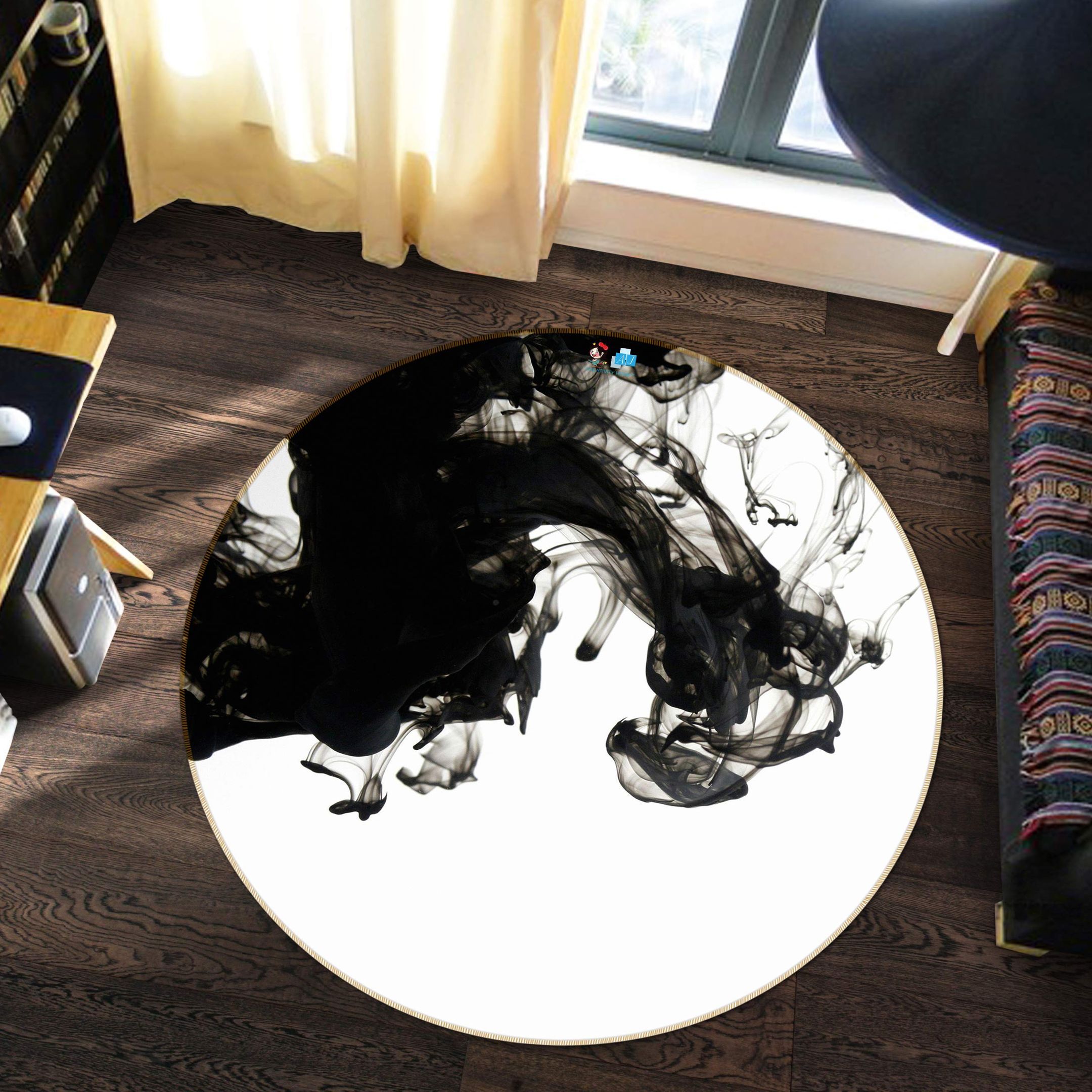 3D Black White Ink 80266 Round Rug – Round Carpet Home Decor