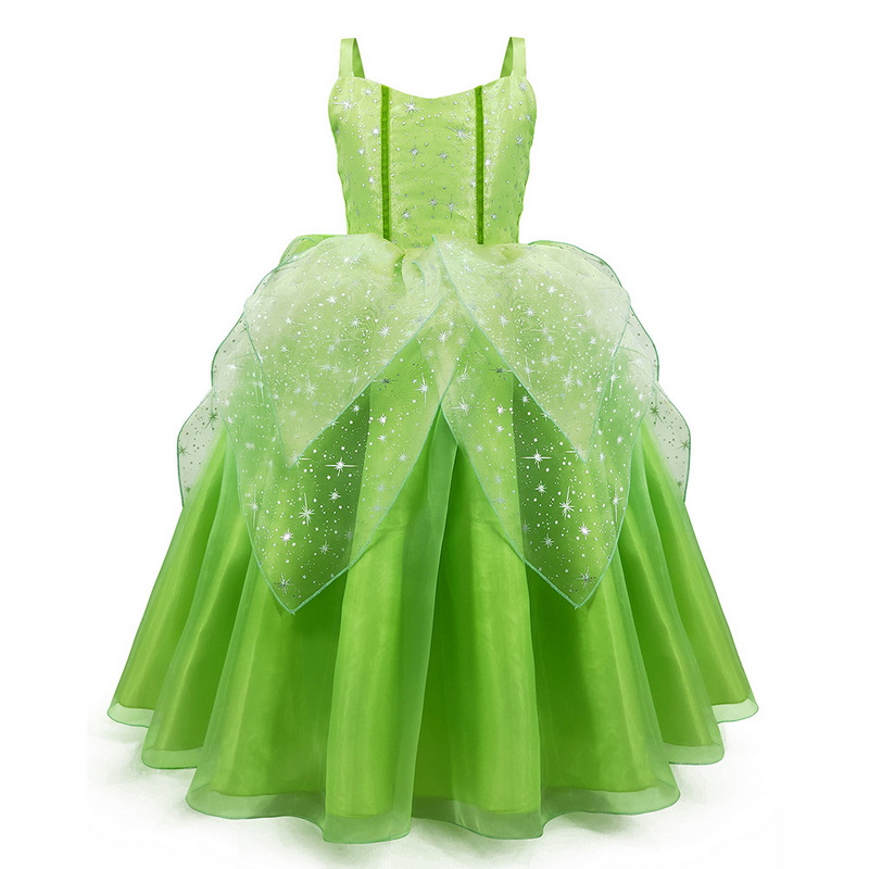 Baby Girls Tinker Bell Dress Kids Elf Fairy Costume Butterfly Wings Set Green Princess Halloween Cosplay Children Party Clothes alx