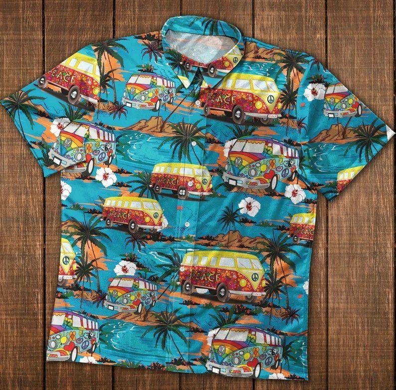 Hippie Camping Van Blue Summer Vibes Unisex Hawaii Shirts Ha83074