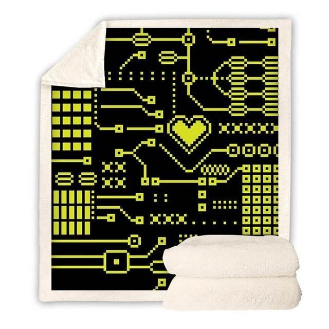 Neon Circuit Grid Blanket Quilt