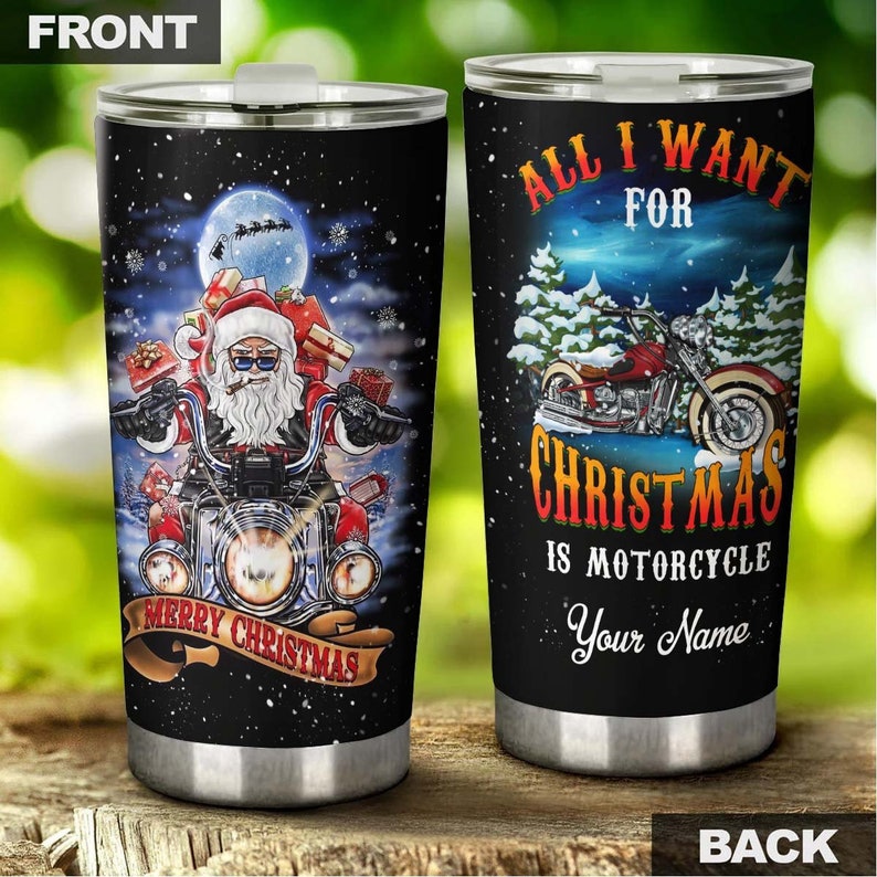 All I Want For Christmas Is Motorcycle Santa Rider Personalized Tumbler-Unicorn Tumbler-Fancy Unicorn Christmas Gift For Family For Kids