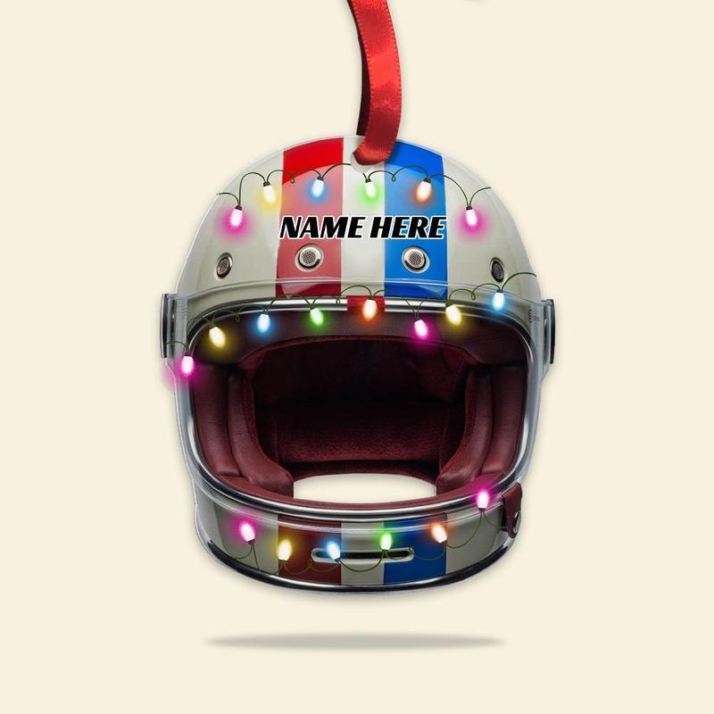 Racing Helmet With Christmas Light – Personalized Flat Ornament