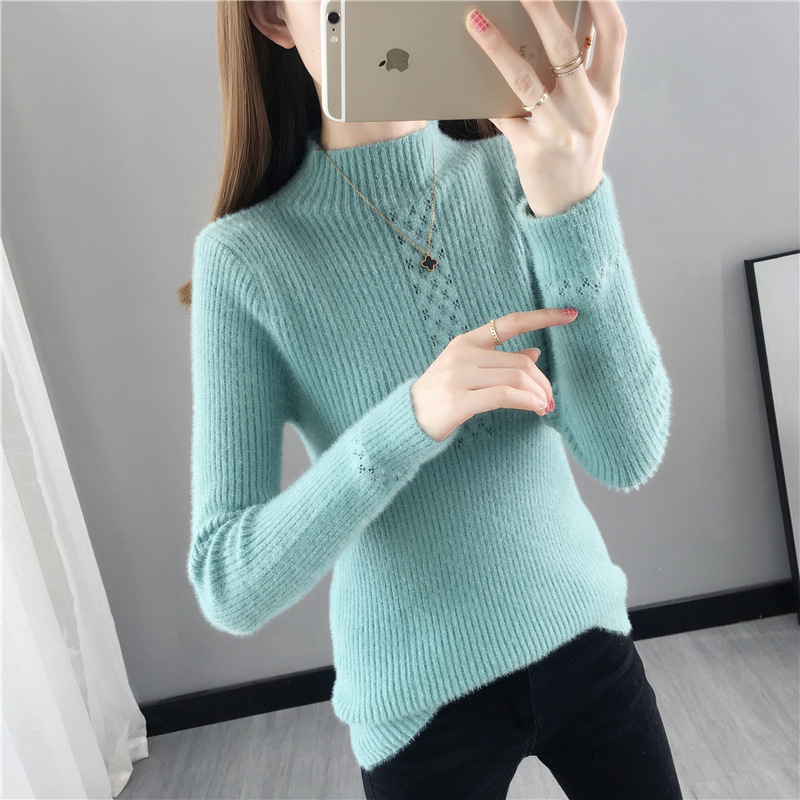 2021 Autumn Winter Thick Sweater Women Knitted Solid Pullover Sweater Long Sleeve Turtleneck Slim Jumper Soft Warm Pull Femme alx