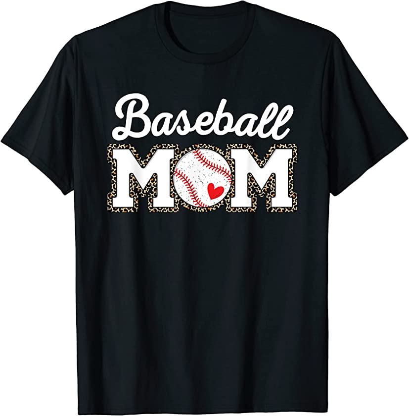 Cute Baseball Mom Leopard Print Mothers Day T-Shirt